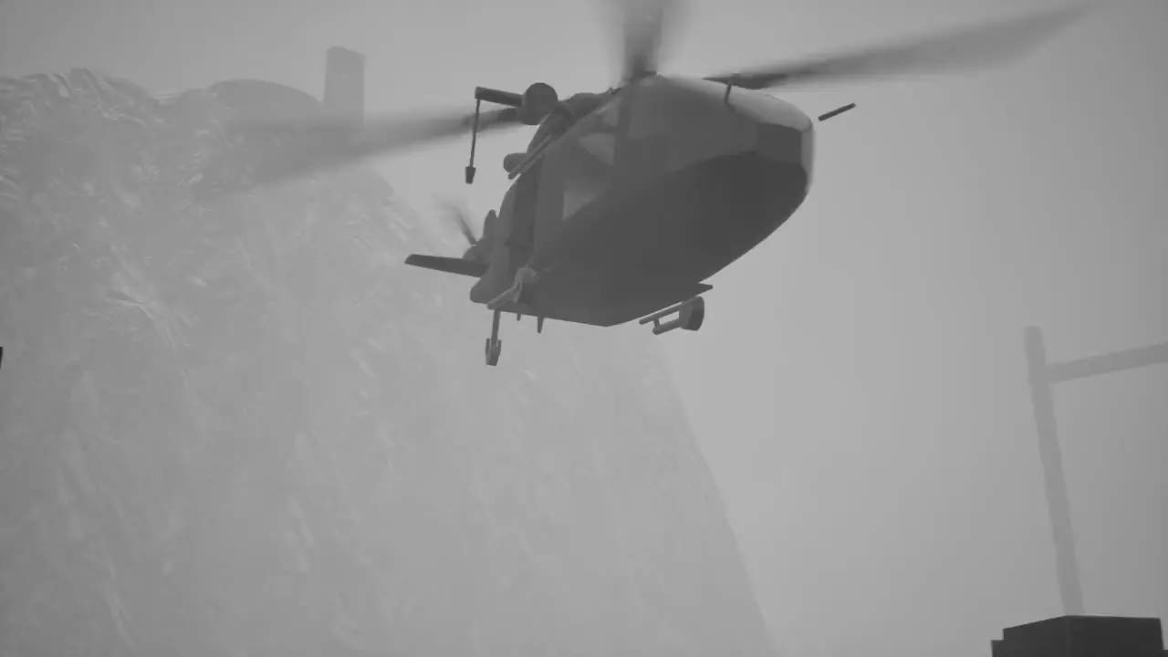 An extraction helicopter above a mountain fortress in Disbond